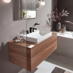 3-otworowa bateria umywalkowa 90 z kompletem odpływowym z cięgłem Czarny Matowy Vivenis HANSGROHE 75033670