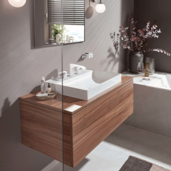 3-otworowa bateria umywalkowa 90 z kompletem odpływowym z cięgłem Biały Matowy Vivenis HANSGROHE 75033700