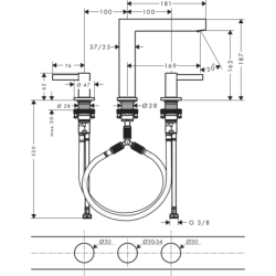 3-otworowa bateria umywalkowa 160 z kompletem odpływowym Push-Open Czarny Matowy Finoris HANSGROHE 76034670