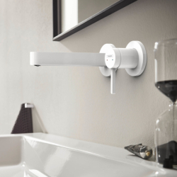 Jednouchwytowa bateria umywalkowa z wylewką 16,8 cm, ścienna, podtynkowa Biały Matowy Finoris HANSGROHE 76051700