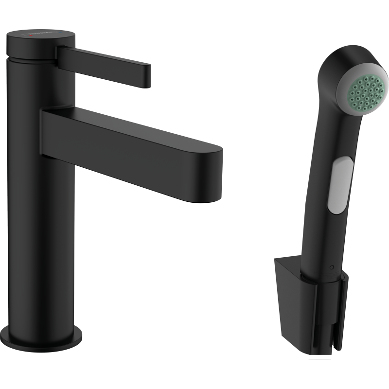Bateria umywalkowa 110 z główką Bidette i wężem 160 cm, kpl odpływowy Push-Open Czarny Matowy Finoris HANSGROHE 76210670