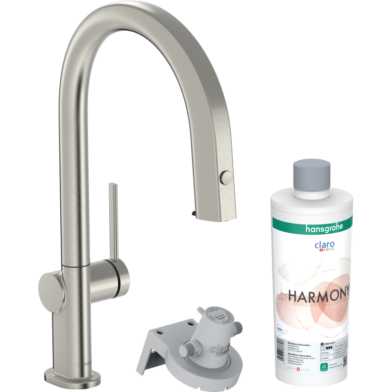 FilterSystem 210 1jet z wyciąganą wylewką, sBox, zestaw startowy Stal Szlachetna Finish Aqittura M91 HANSGROHE 76800800