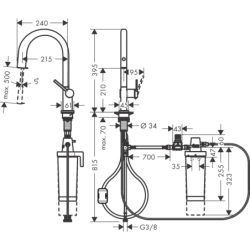 FilterSystem 210 1jet z wyciąganą wylewką, zestaw startowy Stal Szlachetna Finish Aqittura M91 HANSGROHE 76801800