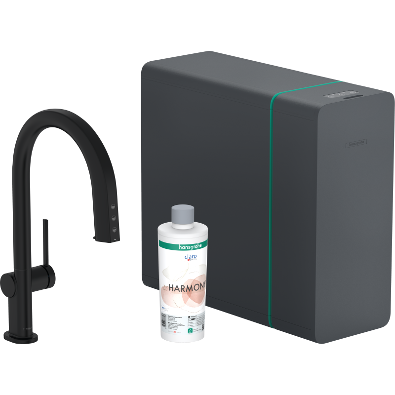 SodaSystem 210, wyciągana wylewka, 1jet, sBox Czarny Matowy Aqittura M91 HANSGROHE 76836670