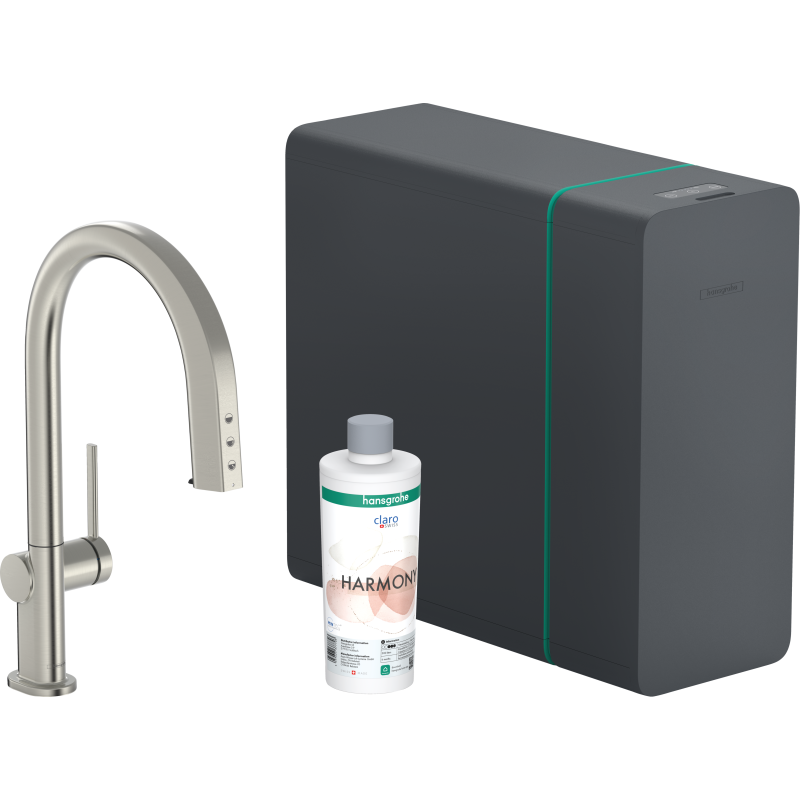 SodaSystem 210, wyciągana wylewka, 1jet, sBox Stal Szlachetna Finish Aqittura M91 HANSGROHE 76836800