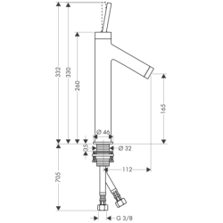 Jednouchwytowa bateria umywalkowa 170 z uchwytem Pin i niezamykanym kompletem odpływowym Brąz Szczotkowany Starck AXOR 10123140
