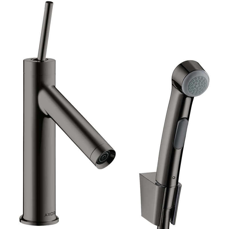 Bateria umywalkowa 90 z główką Bidette i wężem 160 cm, kpl odpływowy Push-Open Czarny Chrom Polerowany Starck AXOR 10300330