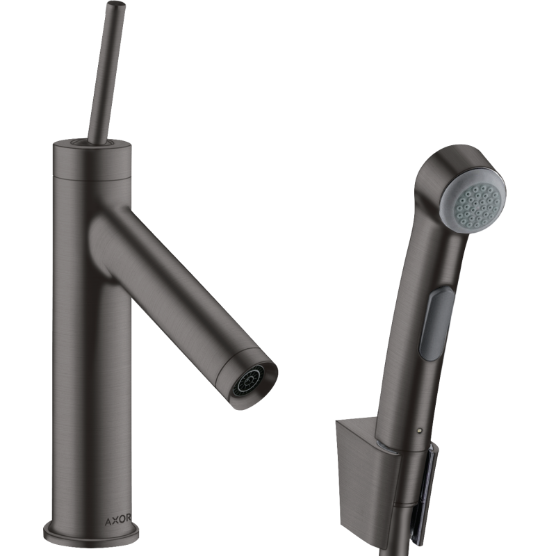 Bateria umywalkowa 90 z główką Bidette i wężem 160 cm, kpl odpływowy Push-Open Czarny Chrom Szczotkowany Starck AXOR 10300340