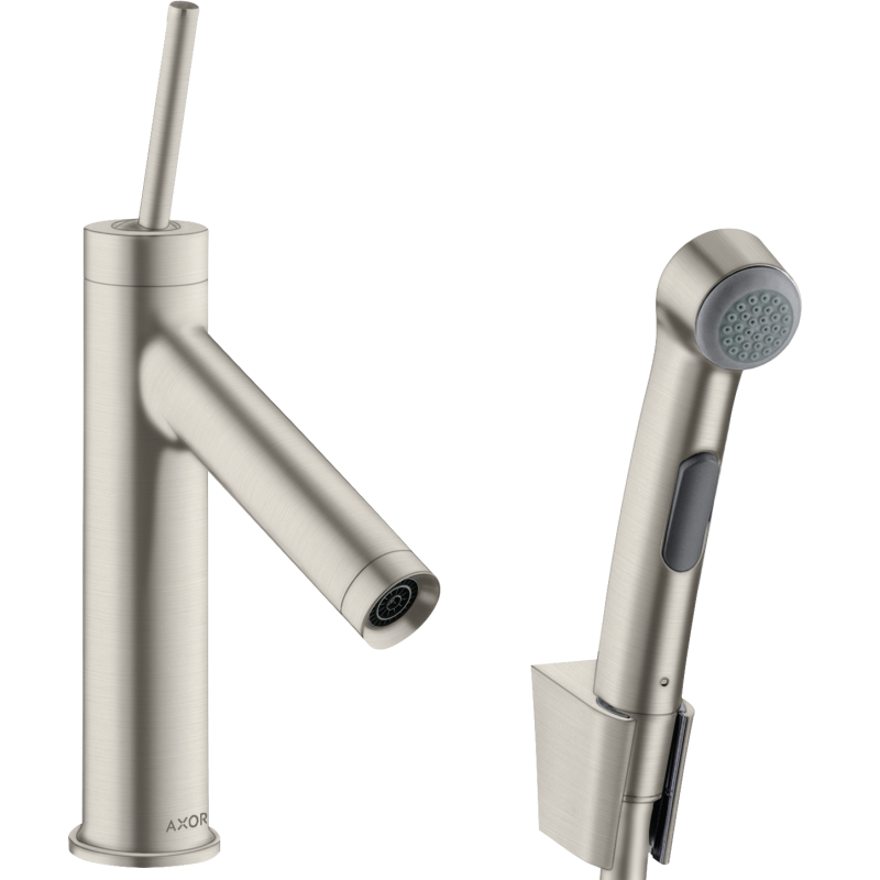 Bateria umywalkowa 90 z główką Bidette i wężem 160 cm, kpl odpływowy Push-Open Stal Szlachetna Optyczna Starck AXOR 10300800