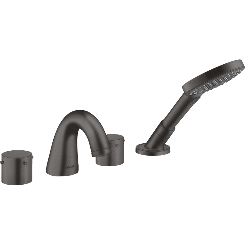 4-otworowa bateria na brzeg wanny z uchwytami Zero Czarny Chrom Szczotkowany Starck AXOR 10444340