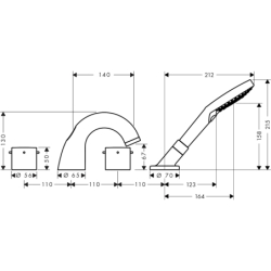 4-otworowa bateria na brzeg wanny z uchwytami Zero Czarny Chrom Szczotkowany Starck AXOR 10444340