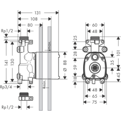 Zestaw podstawowy do modułu z główką prysznicową 120/120, podtynkowy ShowerSolutions AXOR 10650180