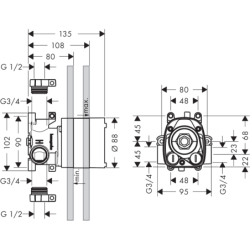 Zestaw podstawowy do modułu termostatycznego 120/120, podtynkowy ShowerSolutions AXOR 10754180