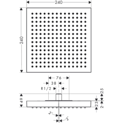 Głowica prysznicowa 240/240 1jet do montażu w suficie Czarny Chrom Szczotkowany ShowerSolutions AXOR 10924340