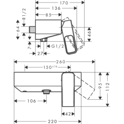 Jednouchwytowa bateria prysznicowa, natynkowa Stal Szlachetna Optyczna Urquiola AXOR 11620800