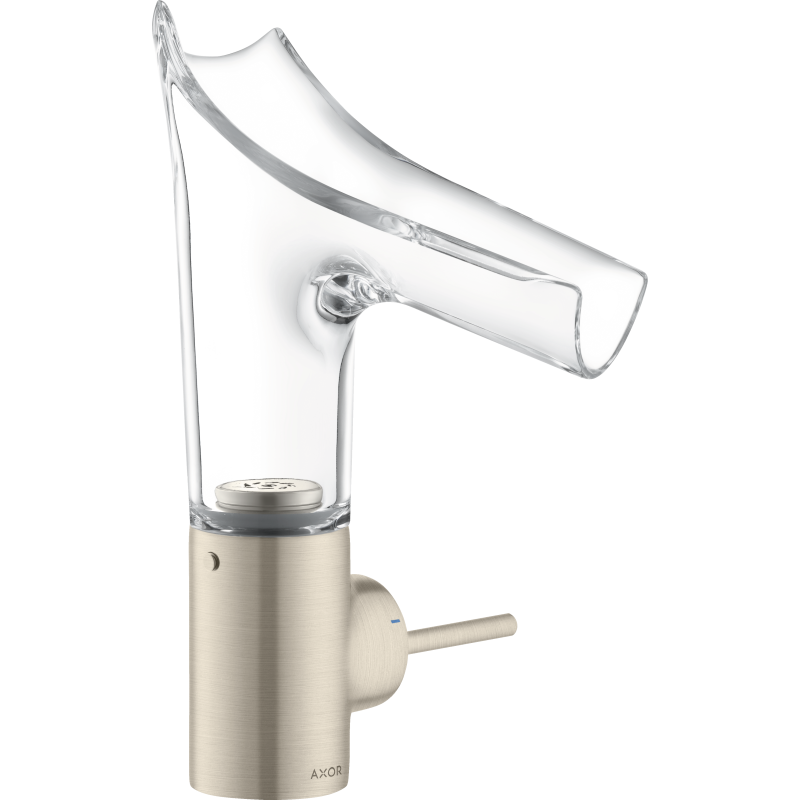 Bateria umywalkowa 140 ze szklaną wylewką i niezamykanym kpl odpływowym Nikiel Szczotkowany Starck V AXOR 12112820