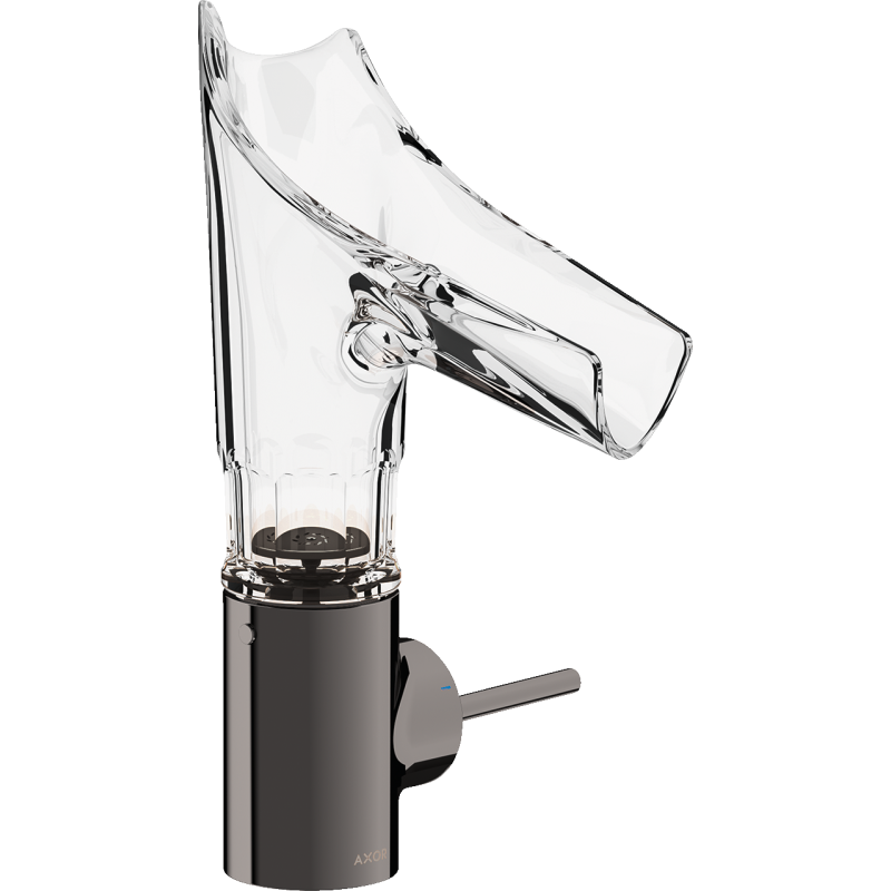 Bateria umyw. 140 ze szklaną wylewką i niezamykanym kpl odpływowym, cięcie fasetowe Czarny Chrom poler Starck V AXOR 12123330