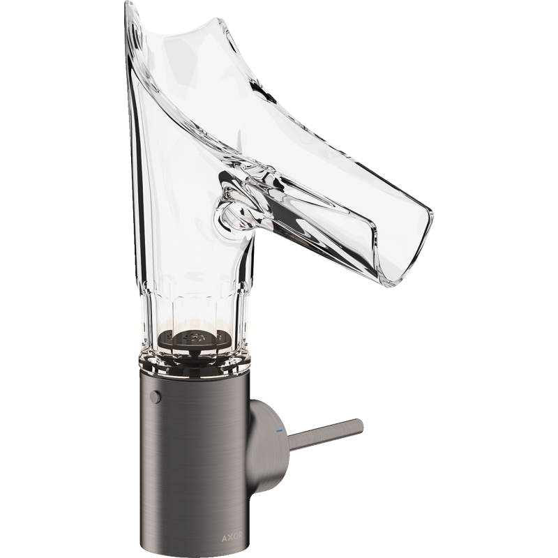 Bateria umyw. 140 ze szklaną wylewką i niezamykanym kpl odpływowym, cięcie fasetowe Czarny Chrom brushed Starck V AXOR 12123340