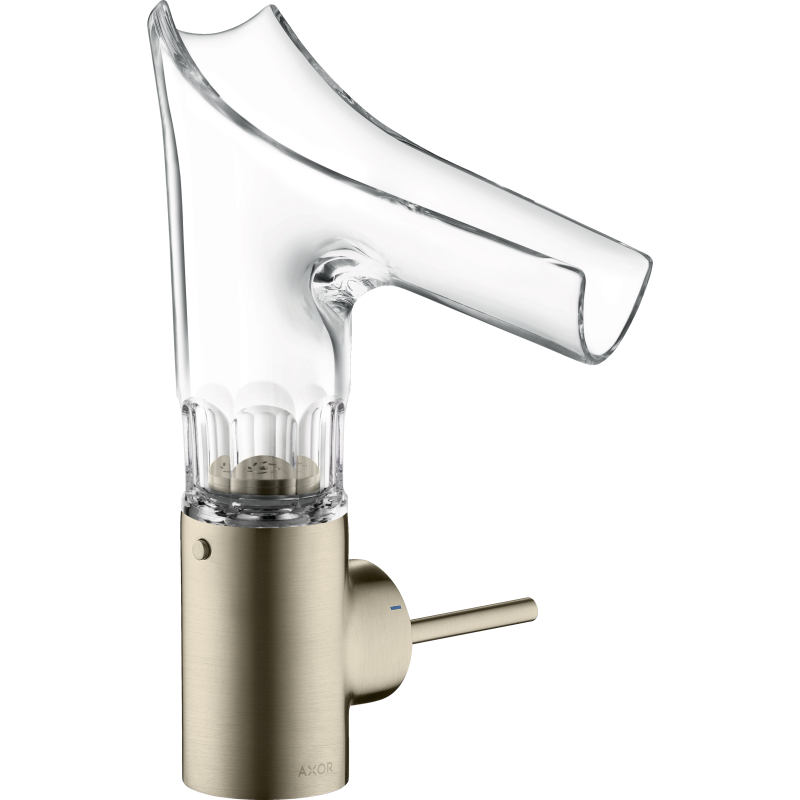 Bateria umyw. 140 ze szklaną wylewką i niezamykanym kpl odpływowym, cięcie fasetowe Nikiel Szczotkowany Starck V AXOR 12123820