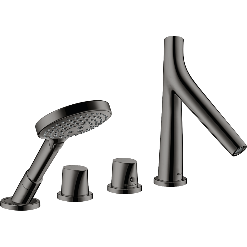 4-otworowa bateria wannowa, termostatyczna do montażu na cokole z płytek Czarny Chrom Polerowany Starck Organic AXOR 12426330