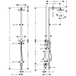 Kolumna prysznicowa Nature z głowicą prysznicową 240 1jet z główką prysznicową Czarny Chrom Polerowany Starck AXOR 12670330