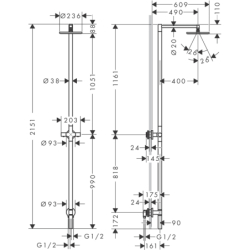Kolumna prysznicowa Nature z głowicą prysznicową 240 1jet bez główki prysznicowej Brąz Szczotkowany Starck AXOR 12671140