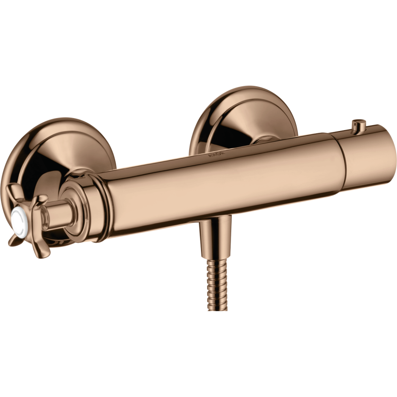 Bateria prysznicowa z uchwytami krzyżowymi, termostatyczna, natynkowa Czerwony Złoty Polerowany Montreux AXOR 16261300