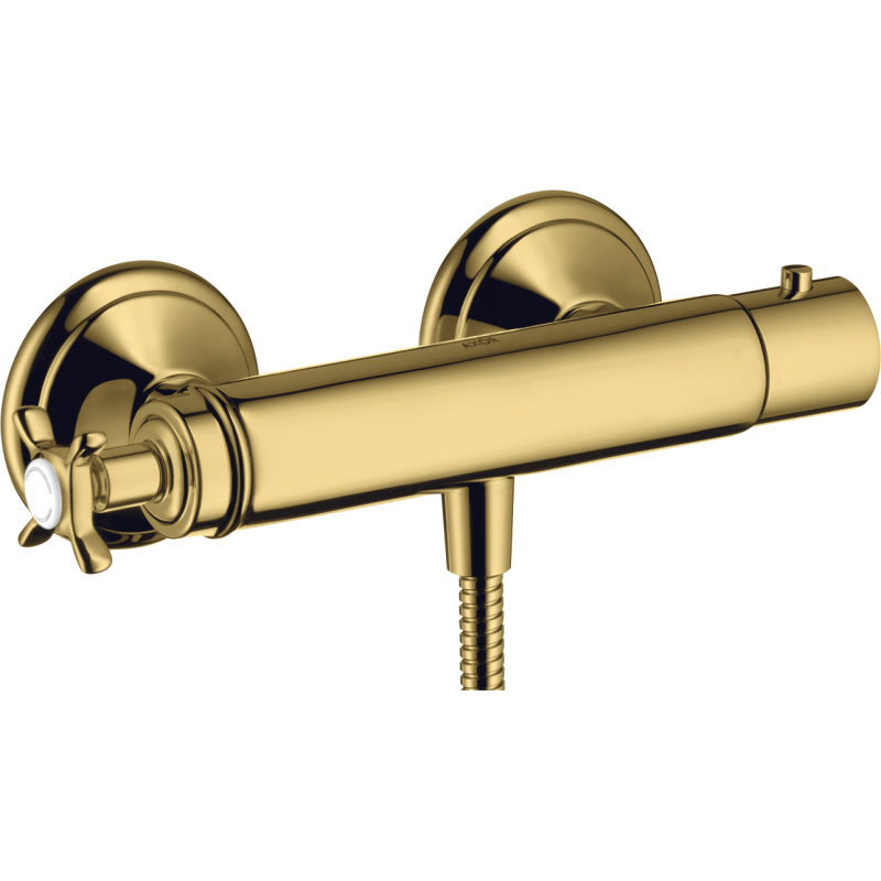 Bateria prysznicowa z uchwytami krzyżowymi, termostatyczna, natynkowa Złoty Optyczny Polerowany Montreux AXOR 16261990