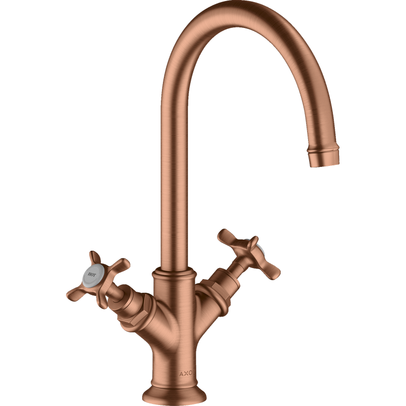 2-uchwyt. Bateria umyw. 210 z uchwytami krzyżowymi i niezamykanym kpl odpływowym Czerwony Złoty brushed Montreux AXOR 16506310