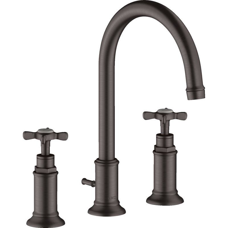 3-otworowa Bateria umyw. 180 z uchwytami krzyżowymi i kpl odpływowym z cięgłem Czarny Chrom Szczotkowany Montreux AXOR 16513340