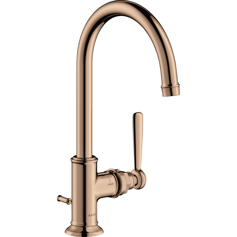 Jednouchwytowa bateria umywalkowa 210 z kompletem odpływowym z cięgłem Czerwony Złoty Polerowany Montreux AXOR 16517300