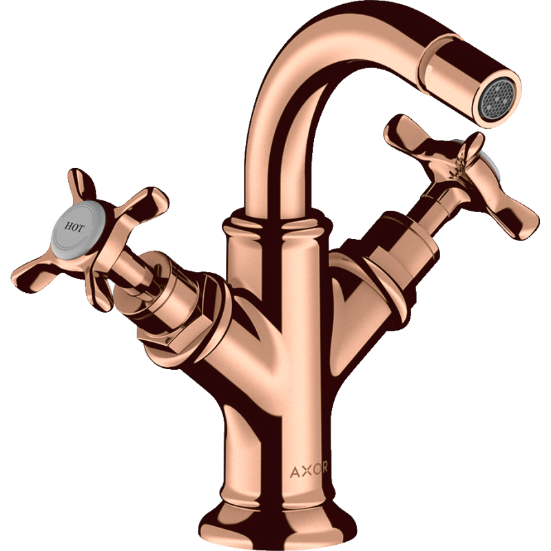 2-uchwytowa bateria bidetowa z uchwytami krzyżowymi i kpl odpływowym z cięgłem Czerwony Złoty Polerowany Montreux AXOR 16520300