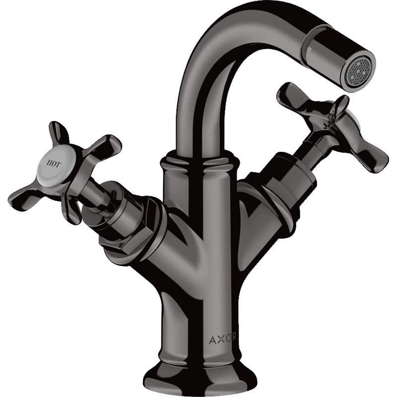 2-uchwytowa bateria bidetowa z uchwytami krzyżowymi i kpl odpływowym z cięgłem Czarny Chrom Polerowany Montreux AXOR 16520330