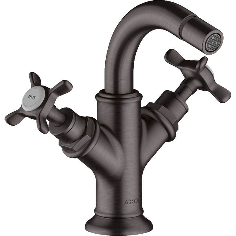 2-uchwytowa bateria bidetowa z uchwytami krzyżowymi i kpl odpływowym z cięgłem Czarny Chrom Szczotkowany Montreux AXOR 16520340