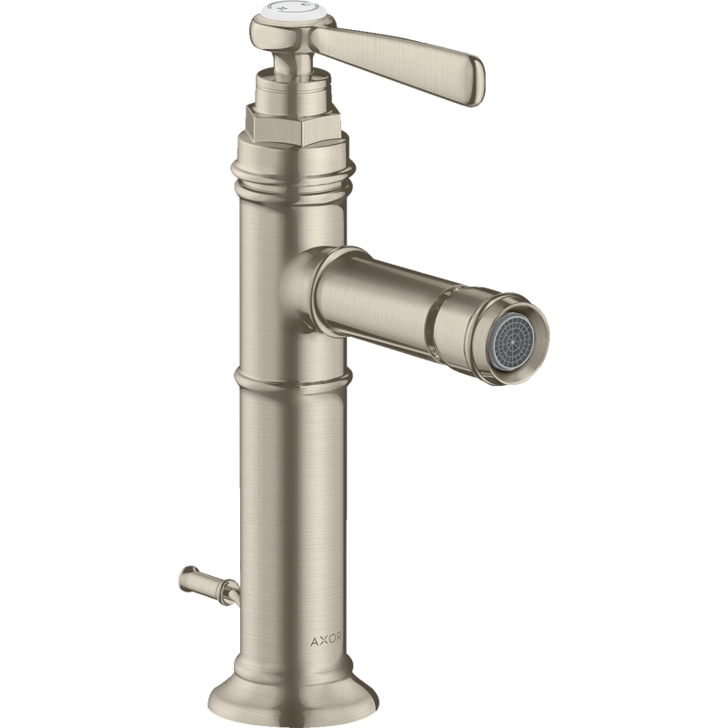 Jednouchwytowa bateria bidetowa z uchwytem jednoramiennym i kpl odpływowym z cięgłem Nikiel Szczotkowany Montreux AXOR 16526820