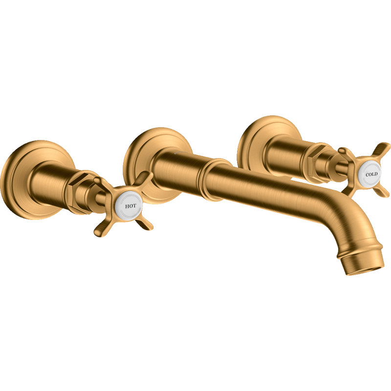 3-otw. Bateria umyw. z uchwytami krzyżowymi i wlewką 165 - 225 mm, ścienna, podtynkowa Złoty brushed Montreux AXOR 16532250