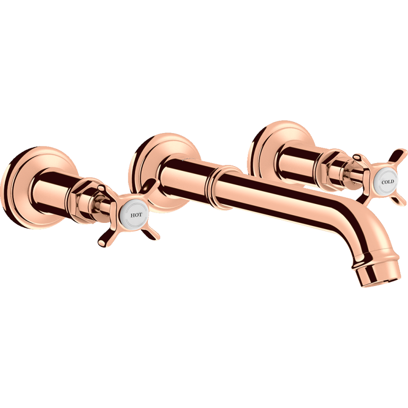 3-otw. Bateria umyw. z uchwytami krzyżowymi i wlewką 165 - 225 mm, podtynk. Czerwony Złoty poler Montreux AXOR 16532300