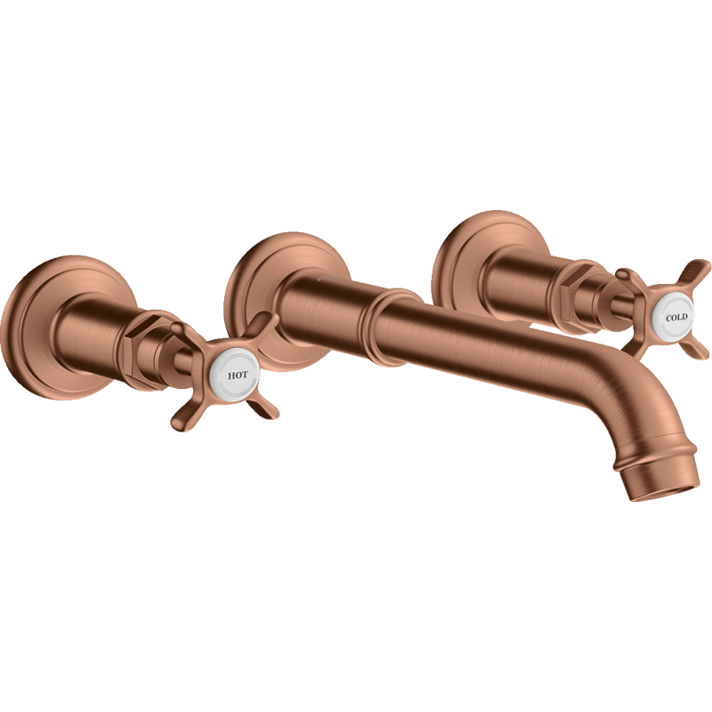 3-otw. Bateria umyw. z uchwytami krzyżowymi i wlewką 165 - 225 mm, podtynk. Czerwony Złoty brushed Montreux AXOR 16532310