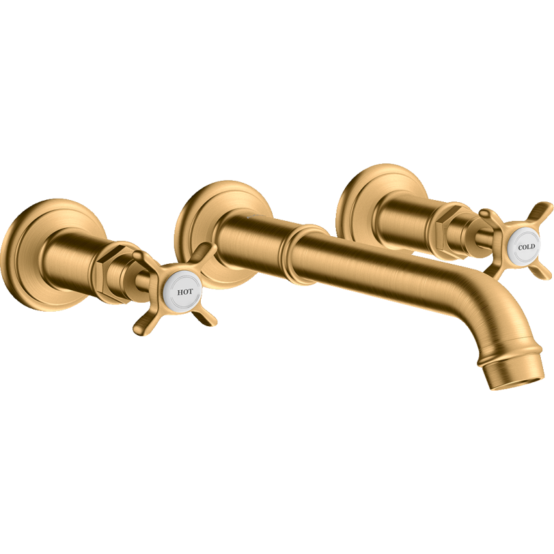 3-otw. Bateria umyw. z uchwytami krzyżowymi i wlewką 165 - 225 mm, ścienna, podtynkowa Mosiądz brushed Montreux AXOR 16532950