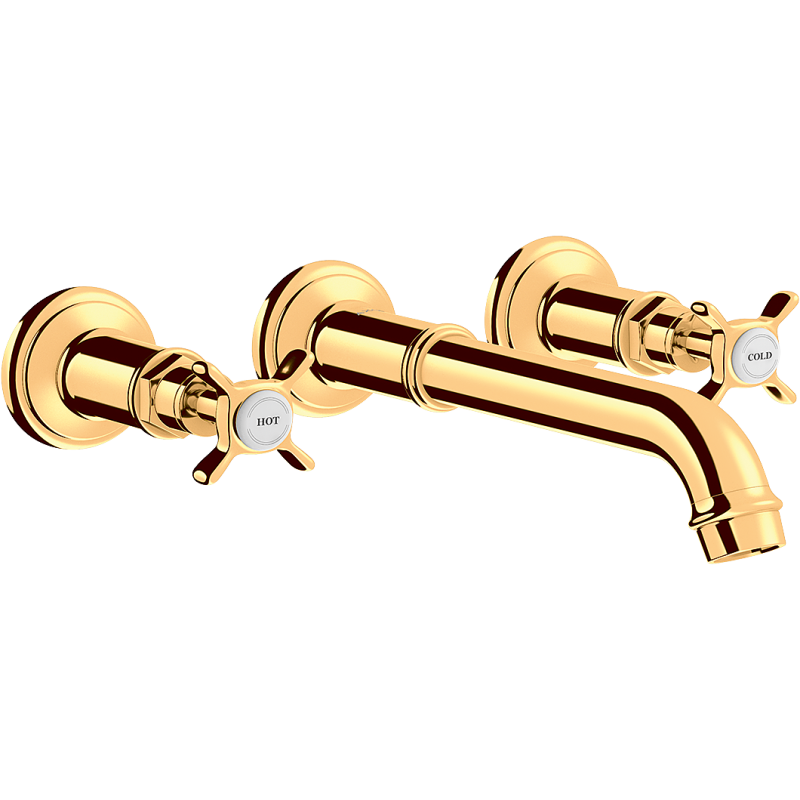 3-otw. Bateria umyw. z uchwytami krzyżowymi i wlewką 165 - 225 mm, ścienna, podtynkowa Złoty poler Montreux AXOR 16532990