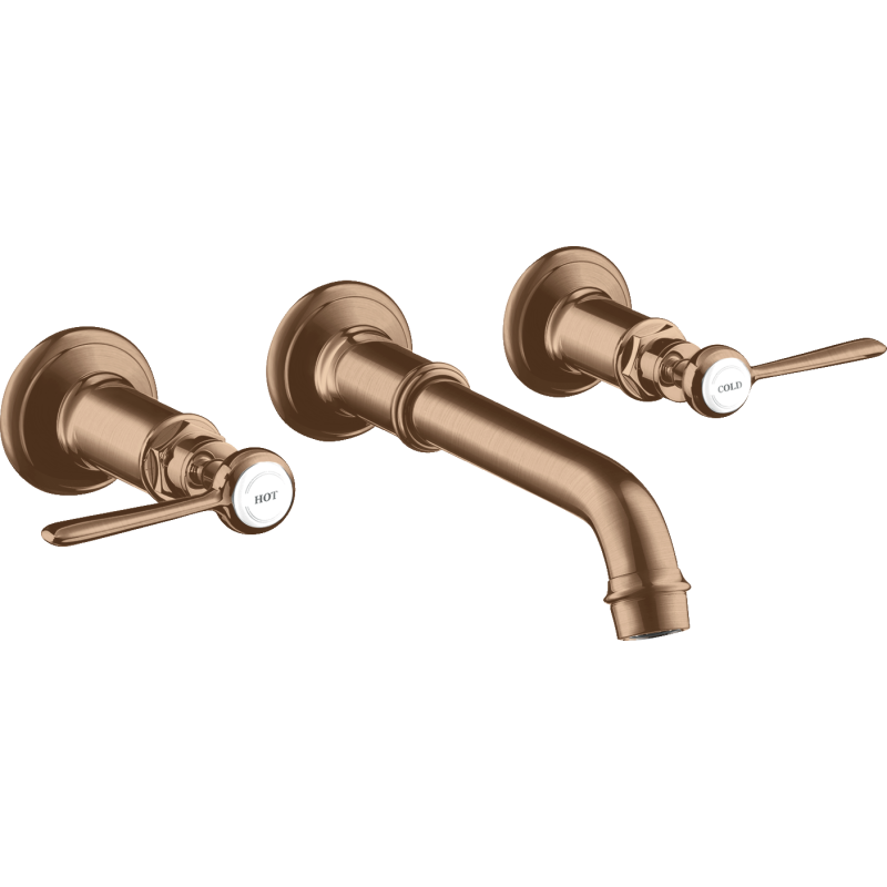 3-otw. Bateria umyw. z uchwytami jednoramiennymi i wylewką 165 - 225 mm, podtynk. Czerwony Złoty brushed Montreux AXOR 16534310