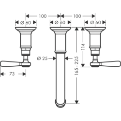 3-otw. Bateria umyw. z uchwytami jednoramiennymi i wylewką 165 - 225 mm, podtynk. Czarny Chrom poler Montreux AXOR 16534330