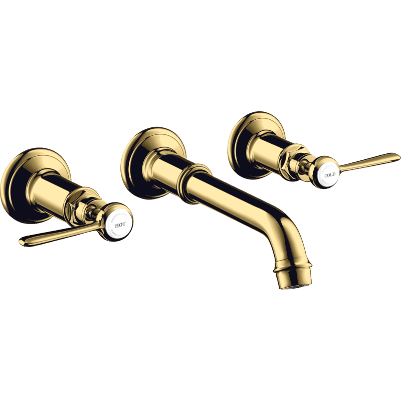 3-otw. Bateria umyw. z uchwytami jednoramiennymi i wylewką 165 - 225 mm, ścienna, podtynkowa Złoty poler Montreux AXOR 16534990