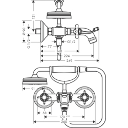 2-uchwytowa bateria wannowa z uchwytami krzyżowymi, natynkowa Złoty Optyczny Szczotkowany Montreux AXOR 16540250