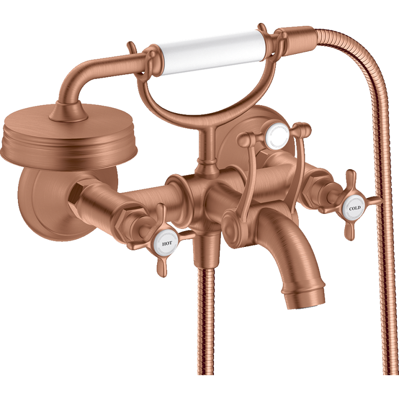 2-uchwytowa bateria wannowa z uchwytami krzyżowymi, natynkowa Czerwony Złoty Szczotkowany Montreux AXOR 16540310