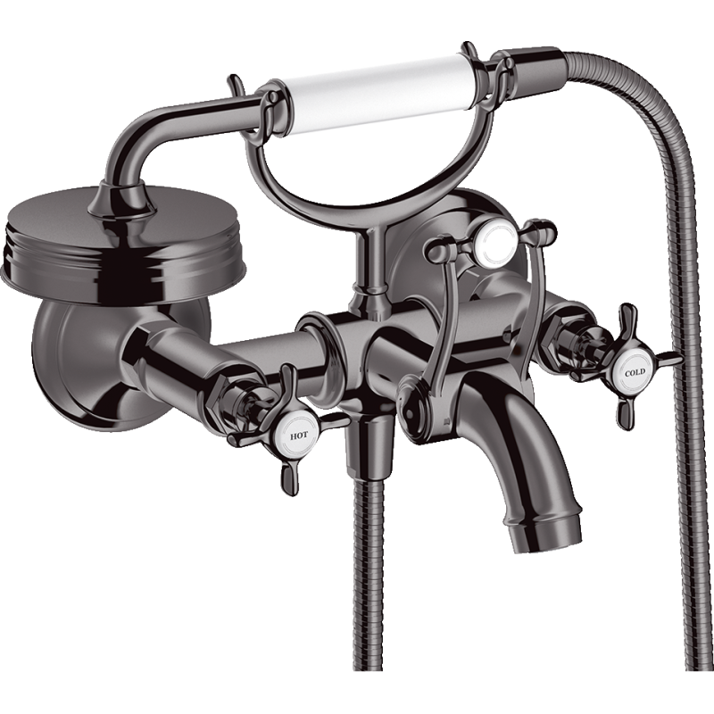 2-uchwytowa bateria wannowa z uchwytami krzyżowymi, natynkowa Czarny Chrom Polerowany Montreux AXOR 16540330