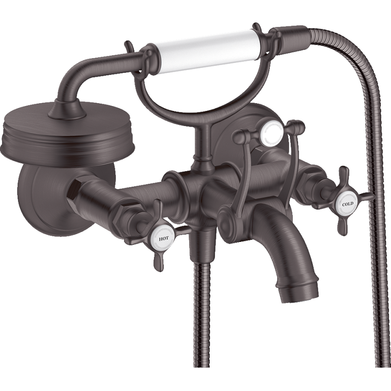 2-uchwytowa bateria wannowa z uchwytami krzyżowymi, natynkowa Czarny Chrom Szczotkowany Montreux AXOR 16540340