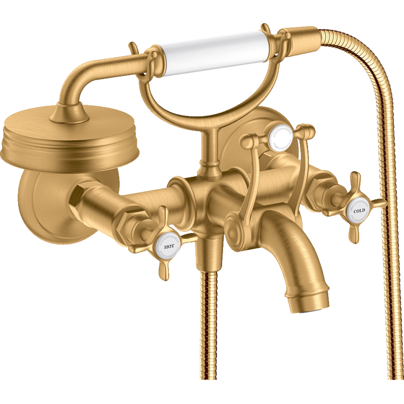 2-uchwytowa bateria wannowa z uchwytami krzyżowymi, natynkowa Mosiądz Szczotkowany Montreux AXOR 16540950