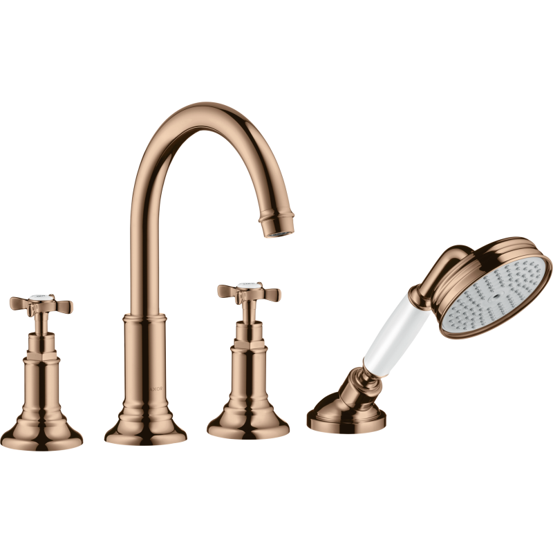 4-otworowa bateria wannowa do montażu na cokole z płytek z uchwytami krzyżowymi Czerwony Złoty Polerowany Montreux AXOR 16544300