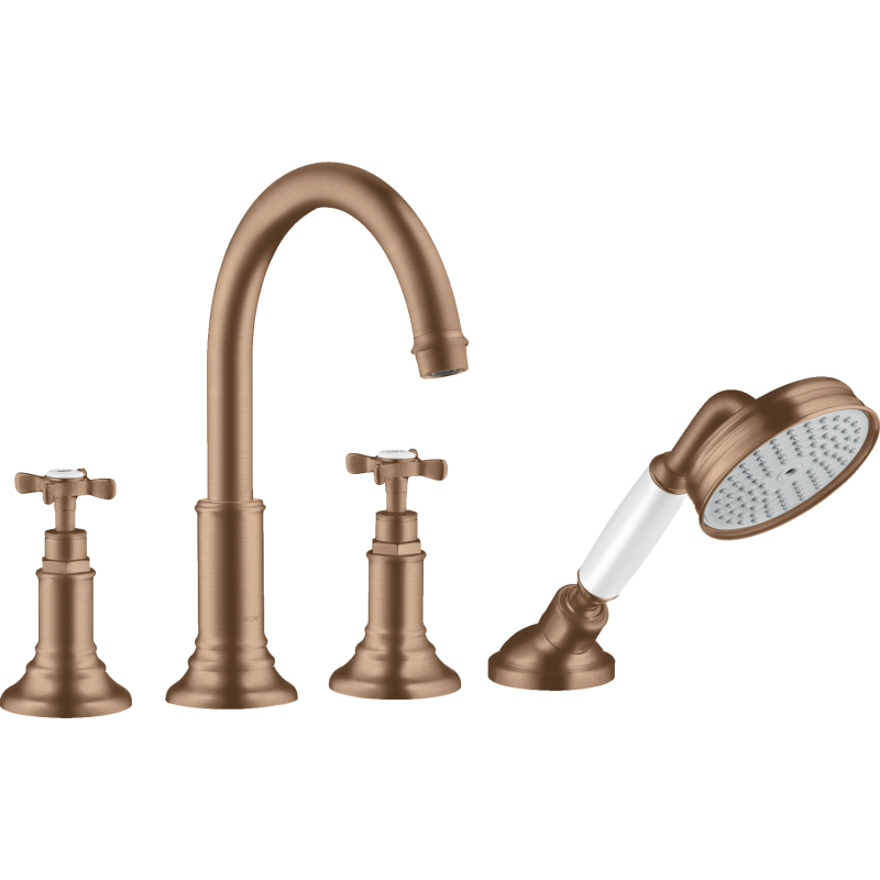 4-otw. bateria wannowa do montażu na cokole z płytek z uchwytami krzyżowymi Czerwony Złoty Szczotkowany Montreux AXOR 16544310